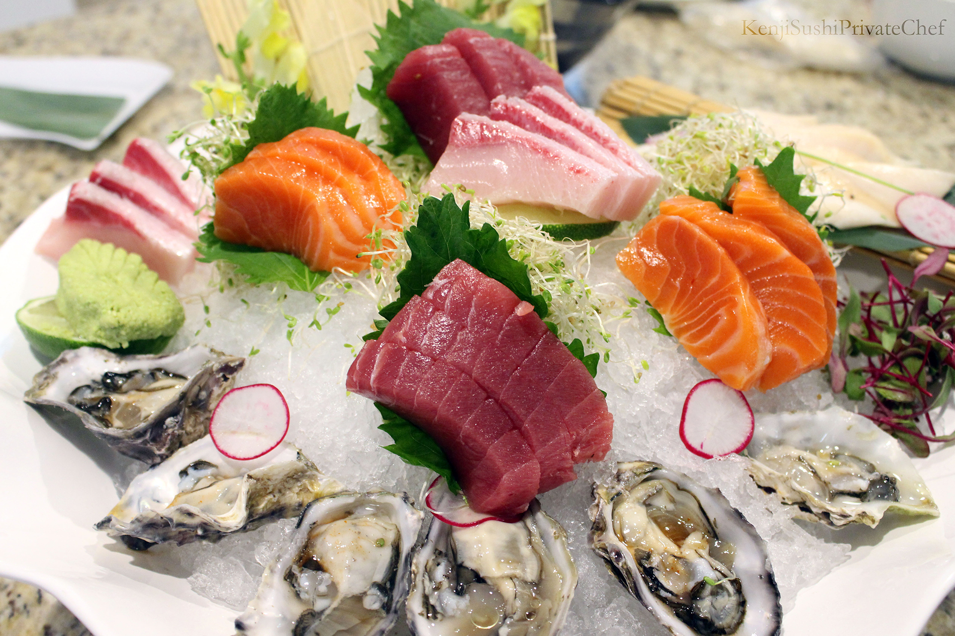 Custom Sashimi - Premium Tuna Yellowtail King Salmon Oyster & Fresh Wasabi