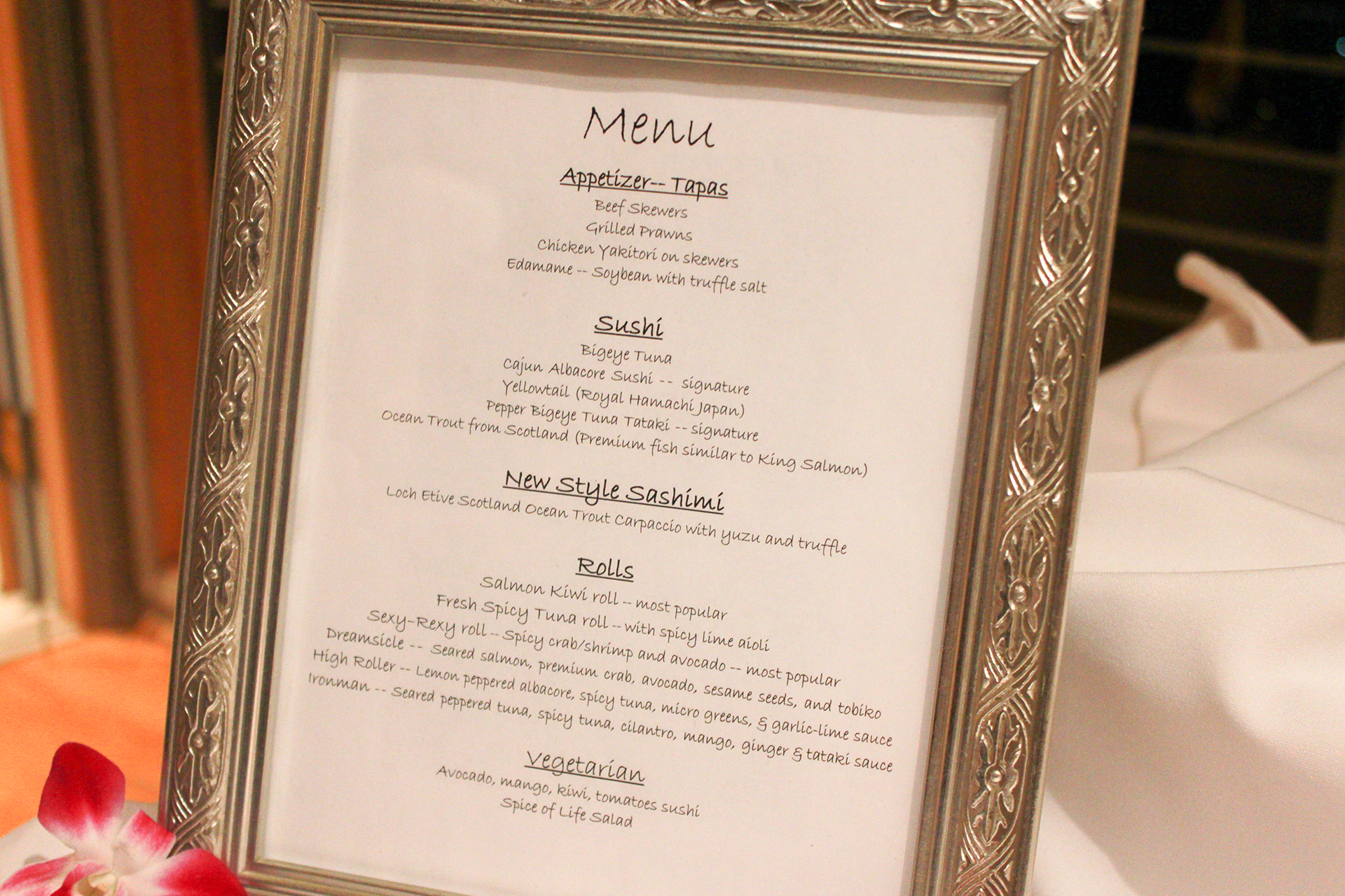 sample menu for private party